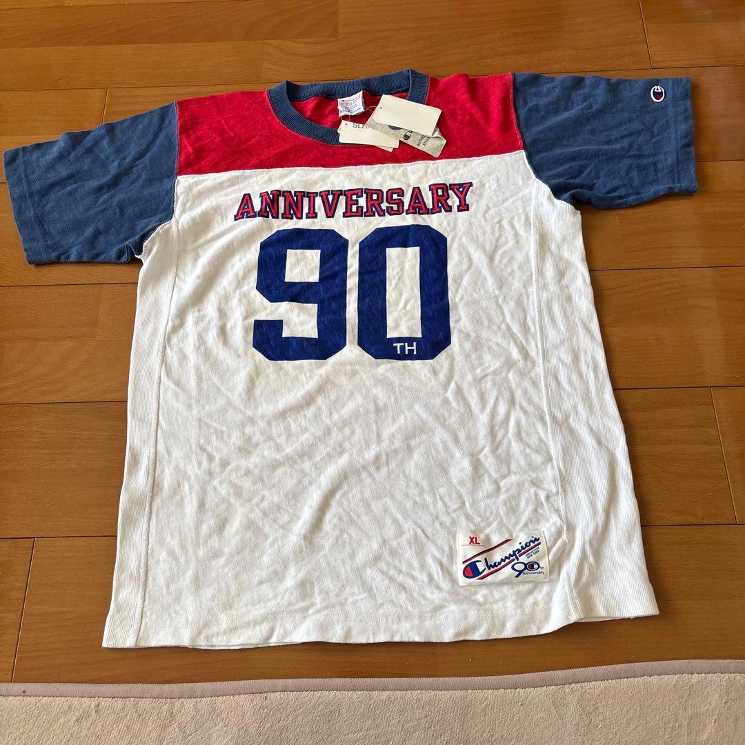 新品限定！チャンピオン90周年記念フットボール半袖TシャツX L/トリコロール