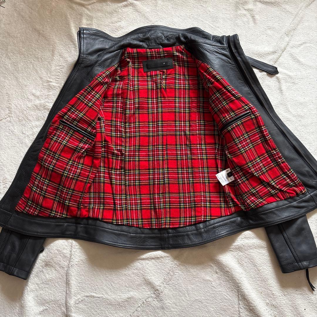 未使用級⭐️リューグーレザーズ ライダース　黒　牛革　裏地チェック赤　サイズ2