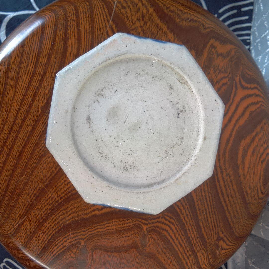 骨董５青い絵柄の八角形陶器鉢