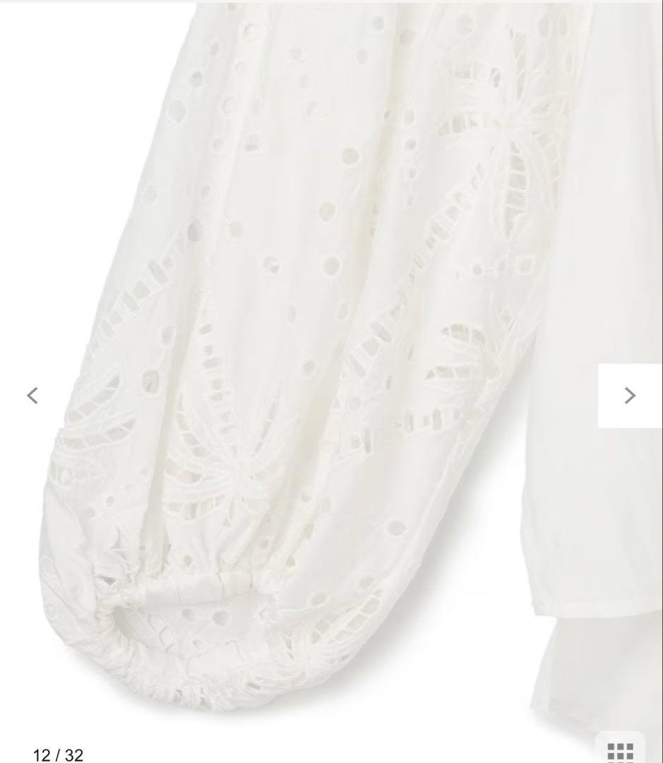 ハ*可様 新品グレースコンチネンタル　ヤシ柄カットワークトップ36フリーサイズ