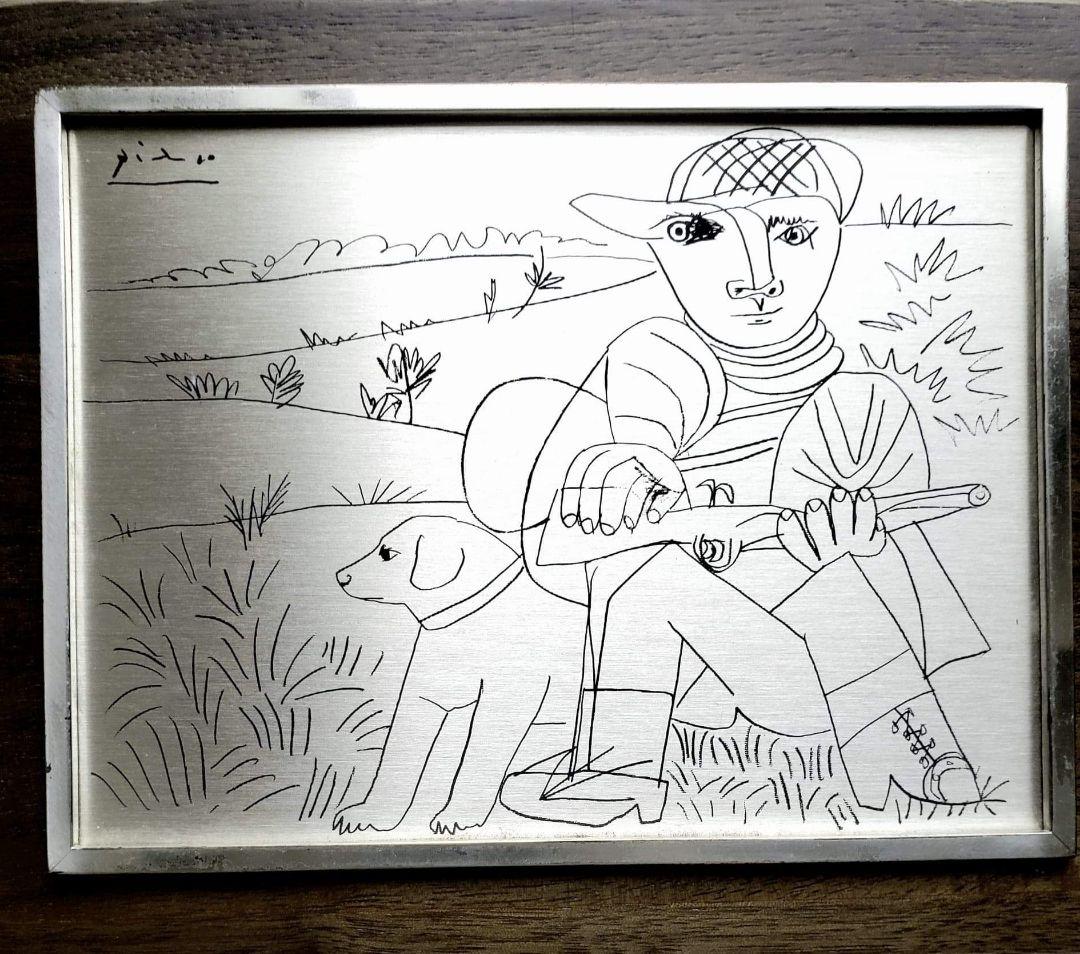 安心の本物保証。PABLOPICASSO作「狩人」ピカソ、純銀製、相続人承諾書