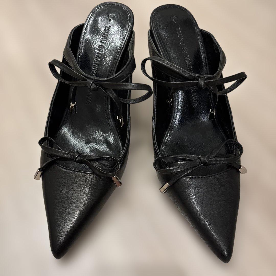 ☆ツルバイマリコオイカワ　パンプス　ヒール　ミュール　リボン　レザー本革