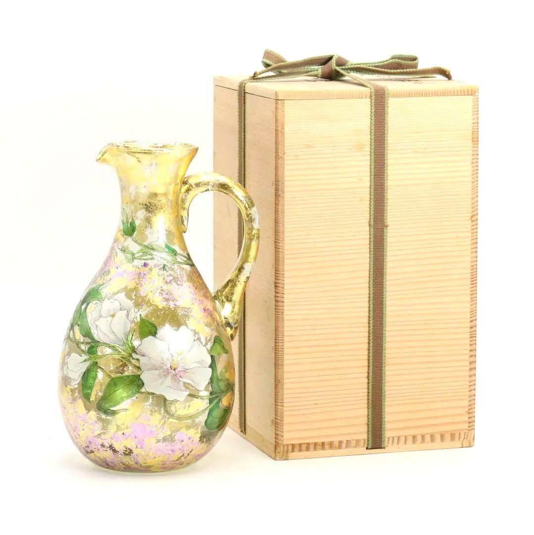 寺田正作 伽羅須装飾画 澂 ガラス トルコキキョウ 在銘 共箱　V517　DC1