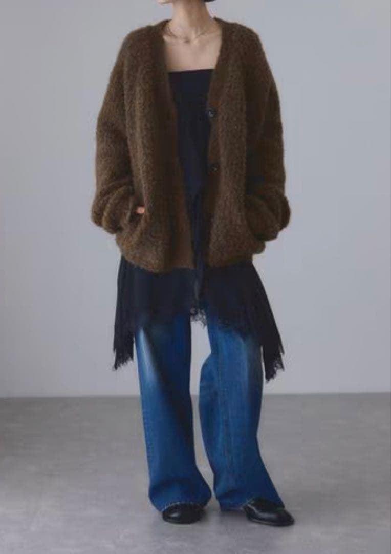 モヘヤウールニットカーディガンブルゾン　アダムエロペ