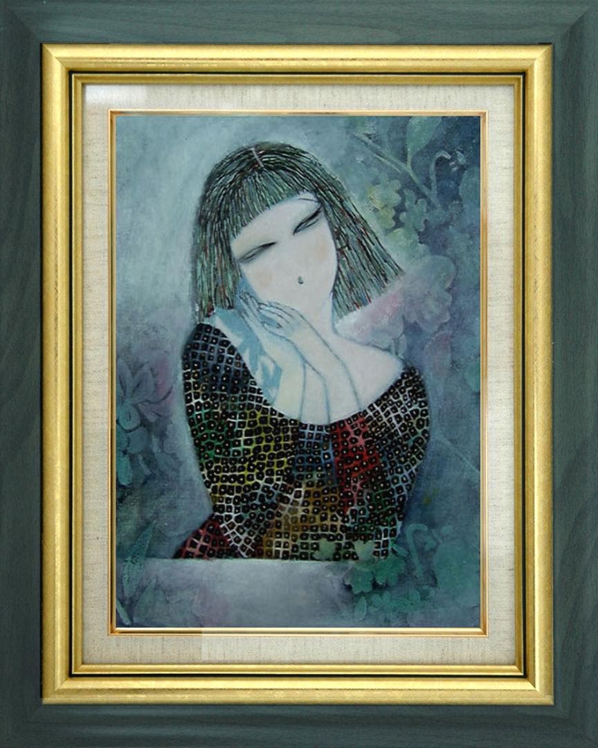 油絵 菅家令子 絵 絵画 インテリア 額付(白) F6-72023 人物 女性像