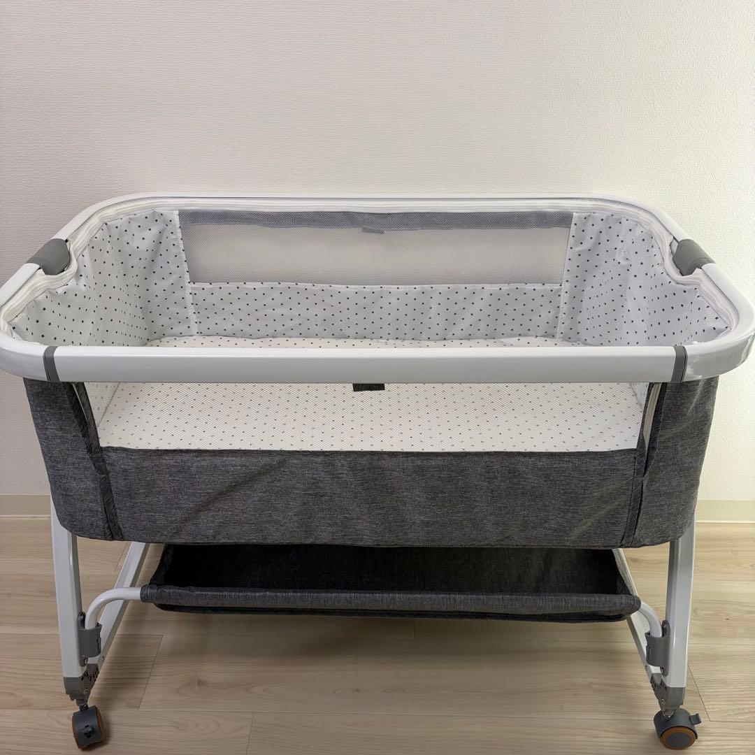 蚊帳付きベビーベッド　グレー　添い寝可能