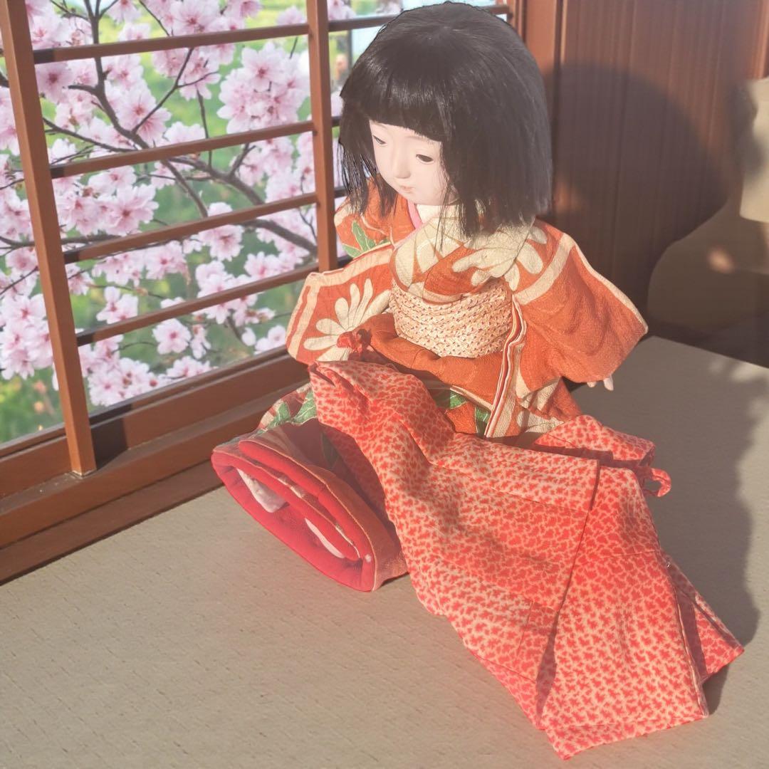 市松人形 石黒人形店 大正 ガラス目 3つ折れ 抱き人形 縮緬着物 1912年~