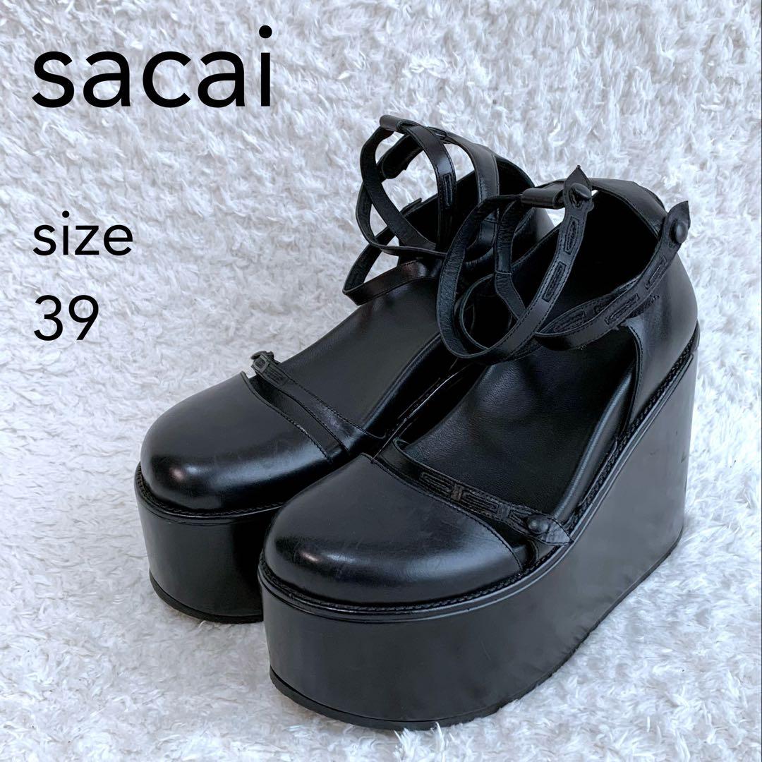 美品 sacai レザー プラットフォーム 厚底 ストラップ サンダル 39