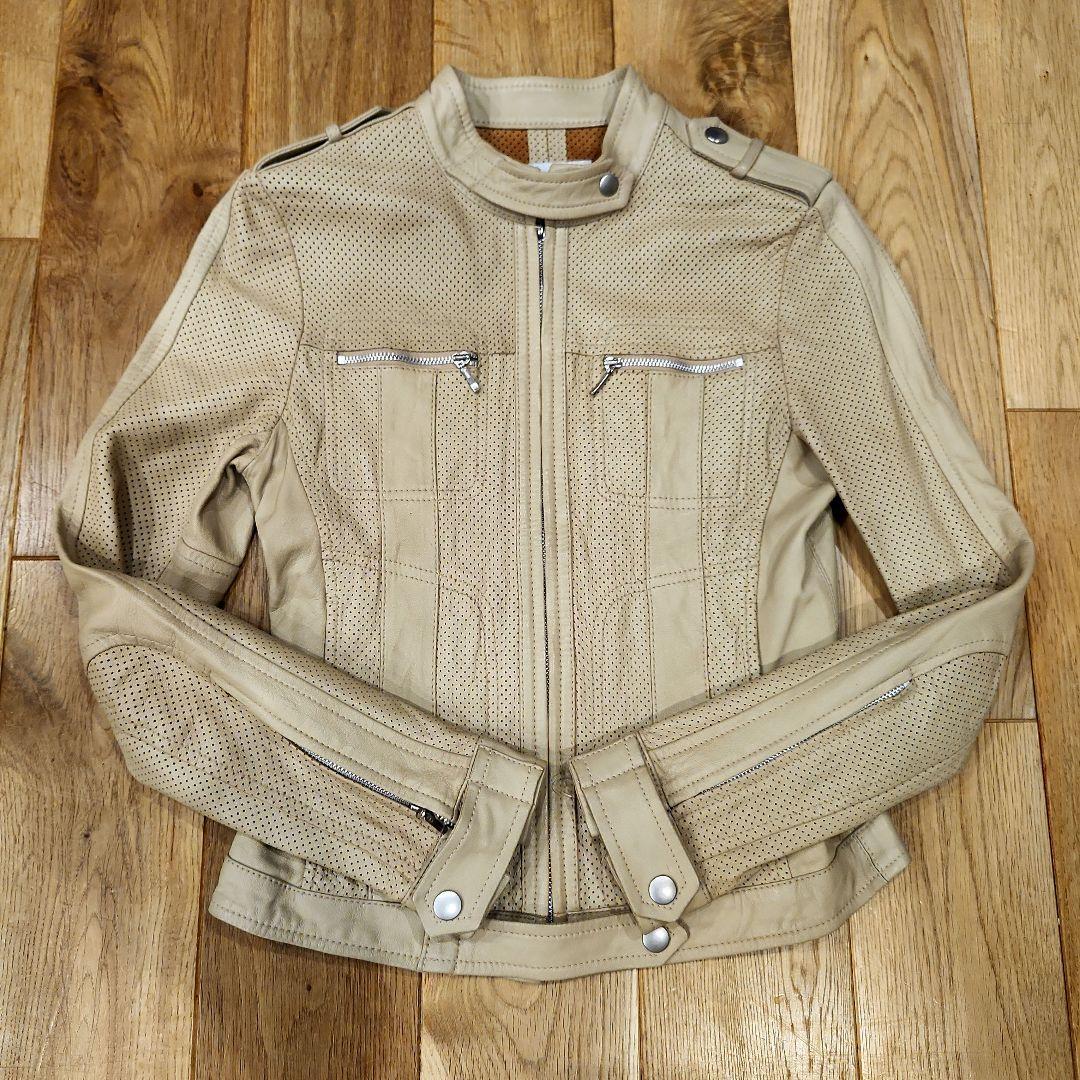 FLASK レザージャケット　ラムレザー　ベージュ　パンチング　原料イタリア産
