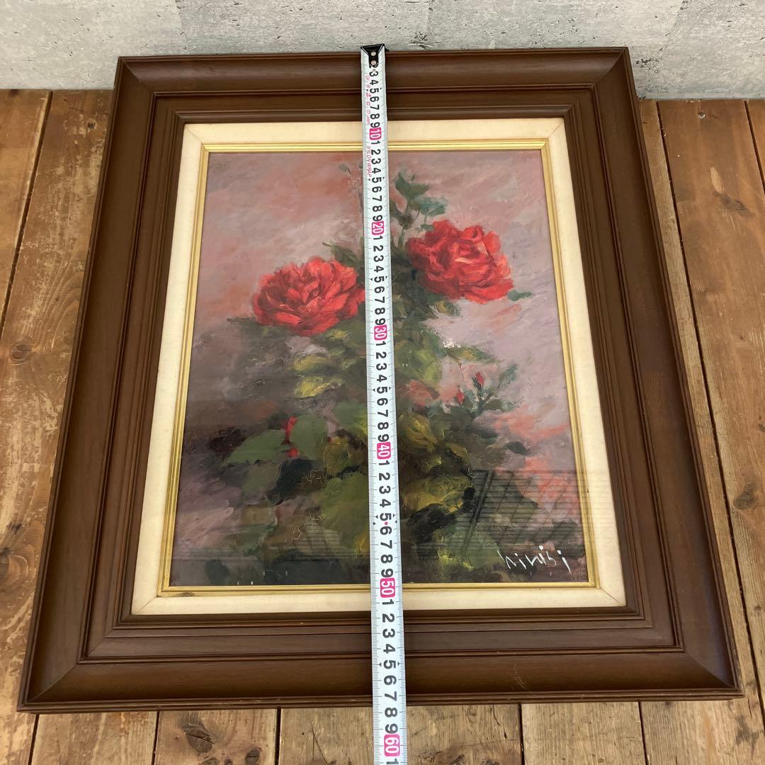 アンティーク 赤い薔薇 ローズ フラワー 油彩画 油絵 アート 絵画 美術 芸術