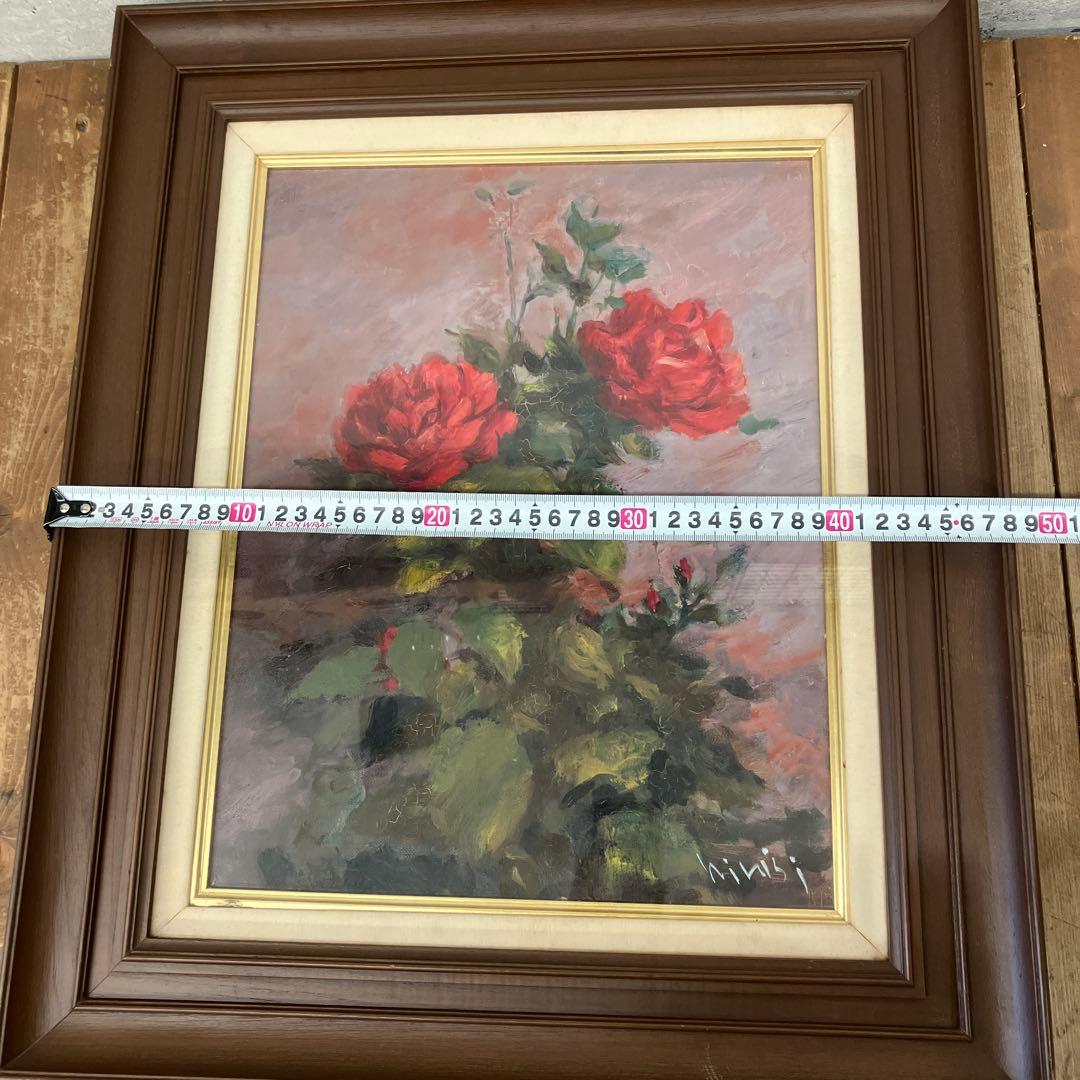 アンティーク 赤い薔薇 ローズ フラワー 油彩画 油絵 アート 絵画 美術 芸術