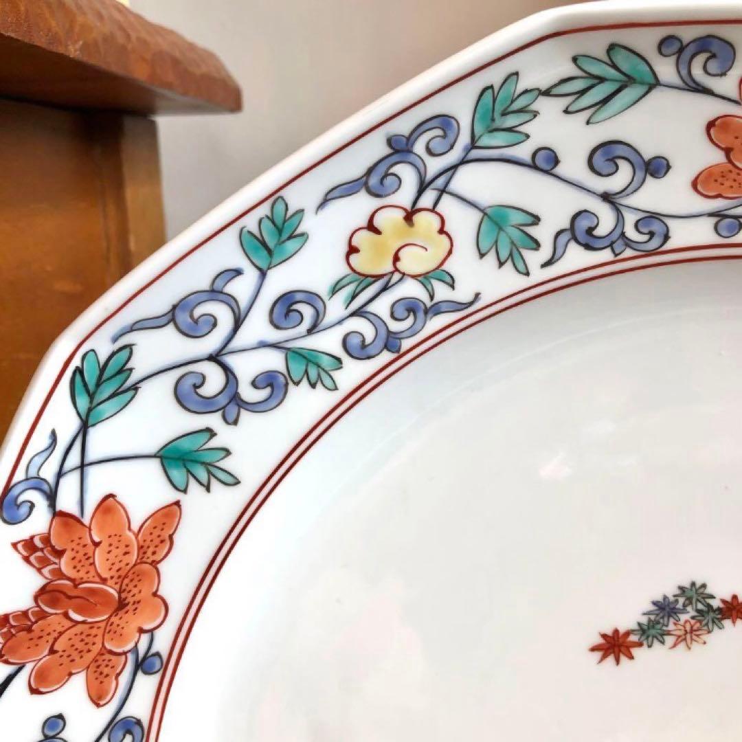 【木箱付き】 柿右衛門 色絵竹梅鶉　十角皿