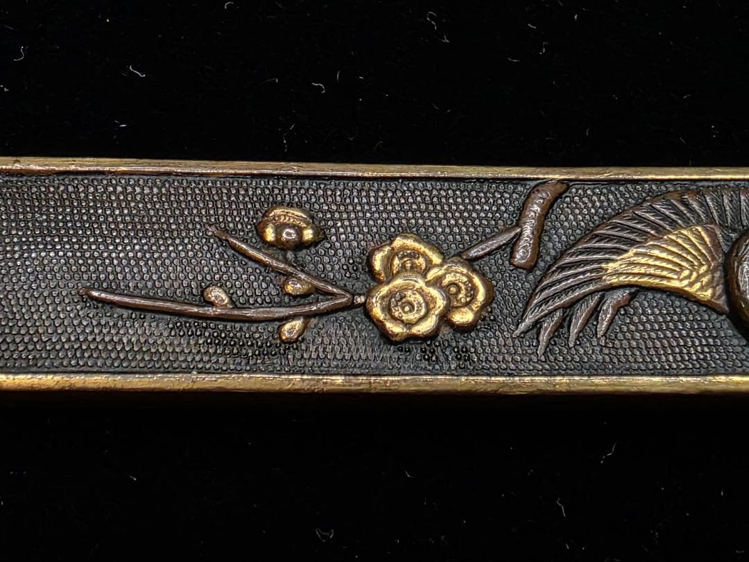 無銘 小柄 赤銅魚子地鳥に梅樹図 日本刀 刀装具 骨董 古美術 江戸時代 時代物