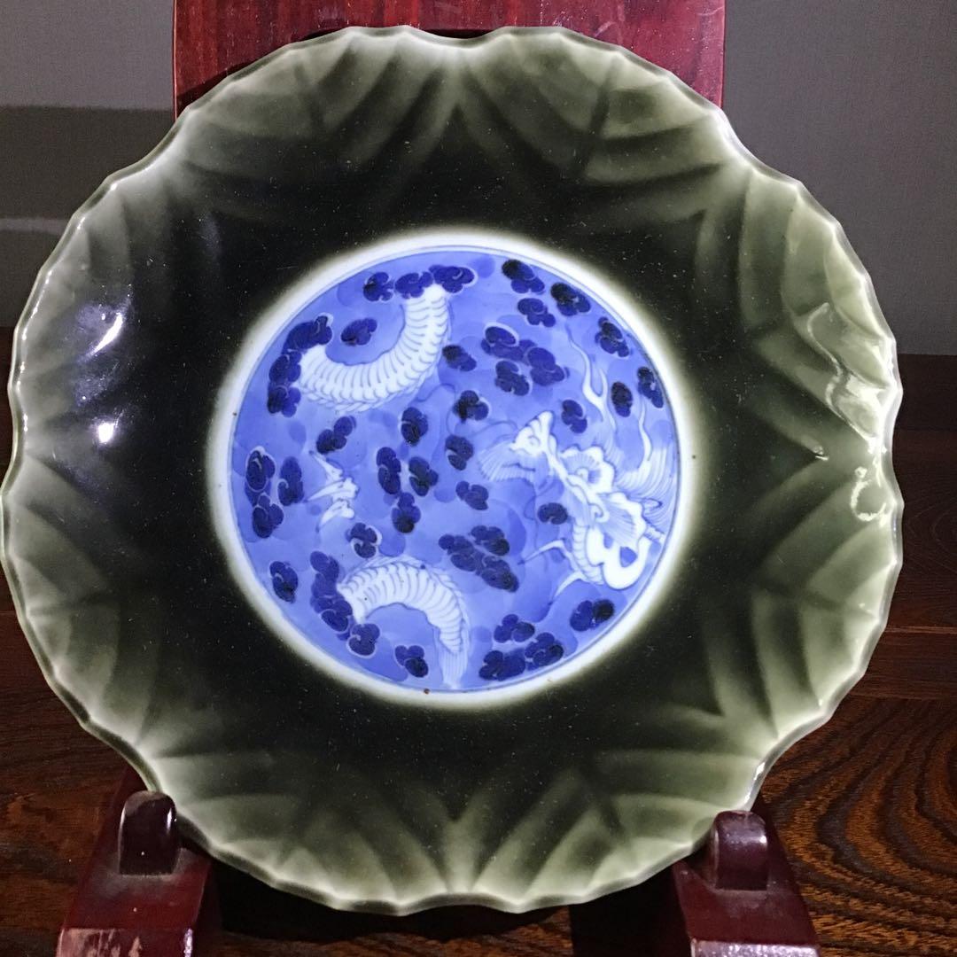 古伊万里　青磁変わり皿　珍品