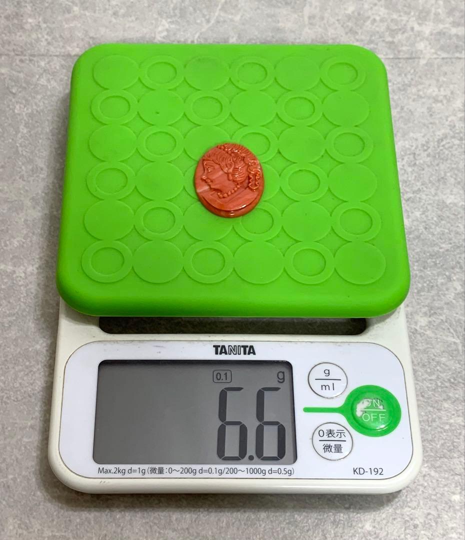 本珊瑚 カメオ 清峰作 重量約6.6g 女性横顔彫刻 サンゴ さんご