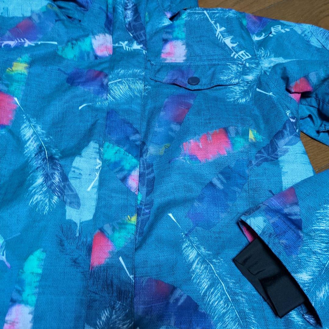 【美品】ROXY　スノボウェア　上下セット　L　総柄　羽根　フェザー　ピンク