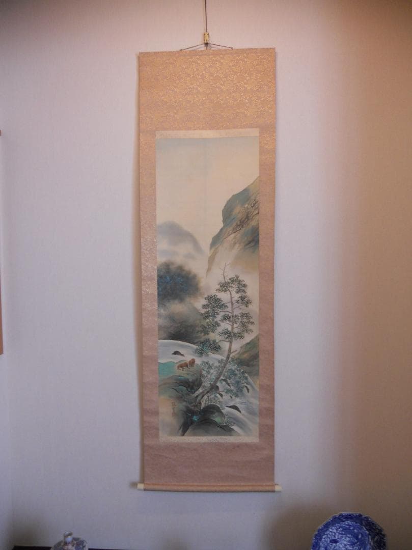 掛け軸 田中竣 夏水遊猿 絹本 希少 軸装 茶道具 掛軸 美品 です。