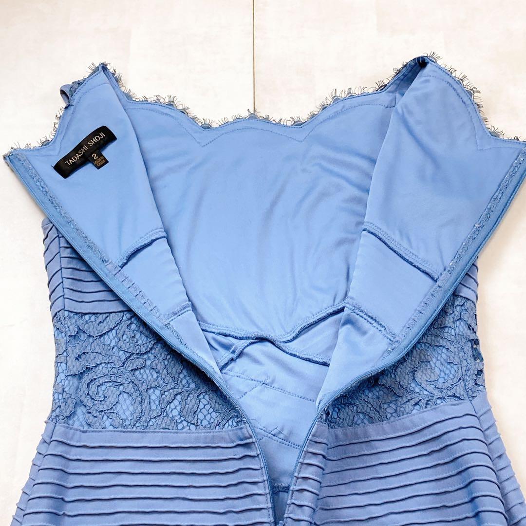 国内未発売 タダシショージ ドレス ブルー 総コードレース パーティ 刺繍