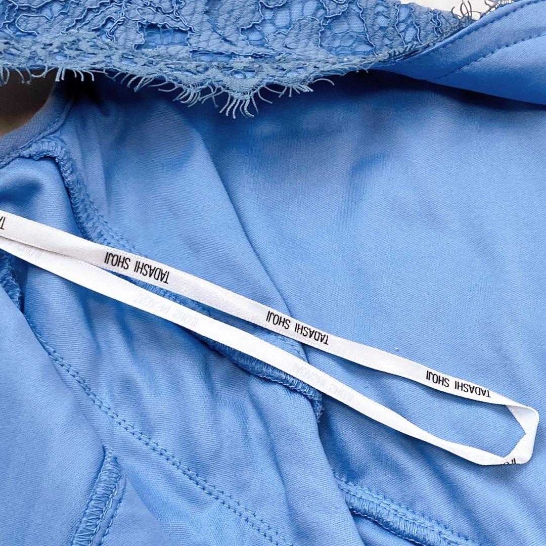 国内未発売 タダシショージ ドレス ブルー 総コードレース パーティ 刺繍