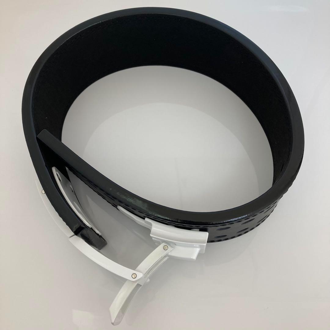 パワーベルト レバーアクション Mサイズ 本革 BLACK× 白バックル 可変式