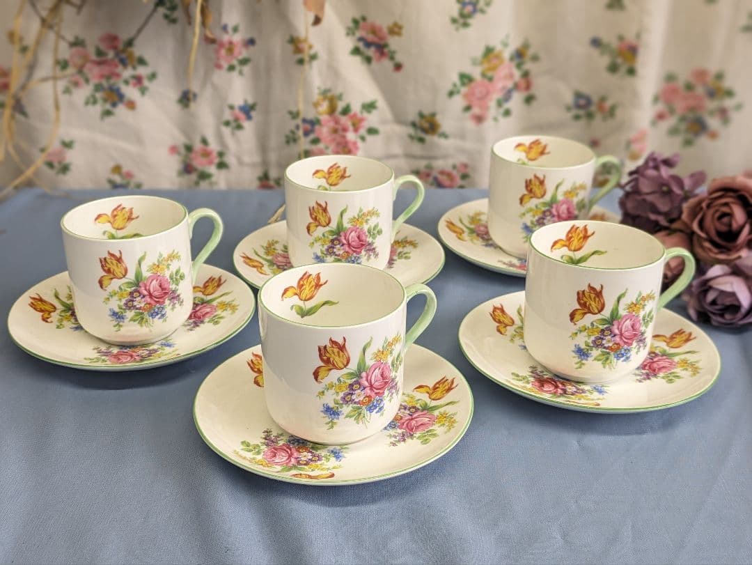 シェリー窯 shelley ティーカップ＆ソーサー ５客 美品 英アンティーク