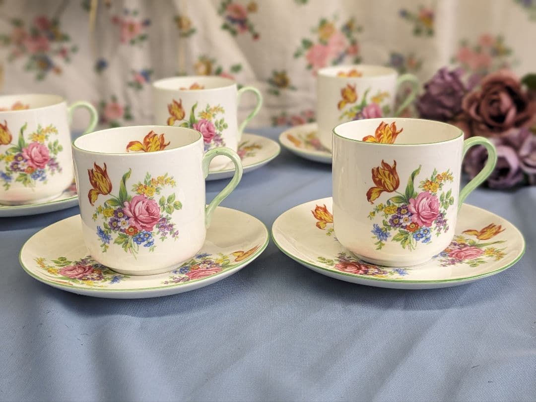 シェリー窯 shelley ティーカップ＆ソーサー ５客 美品 英アンティーク