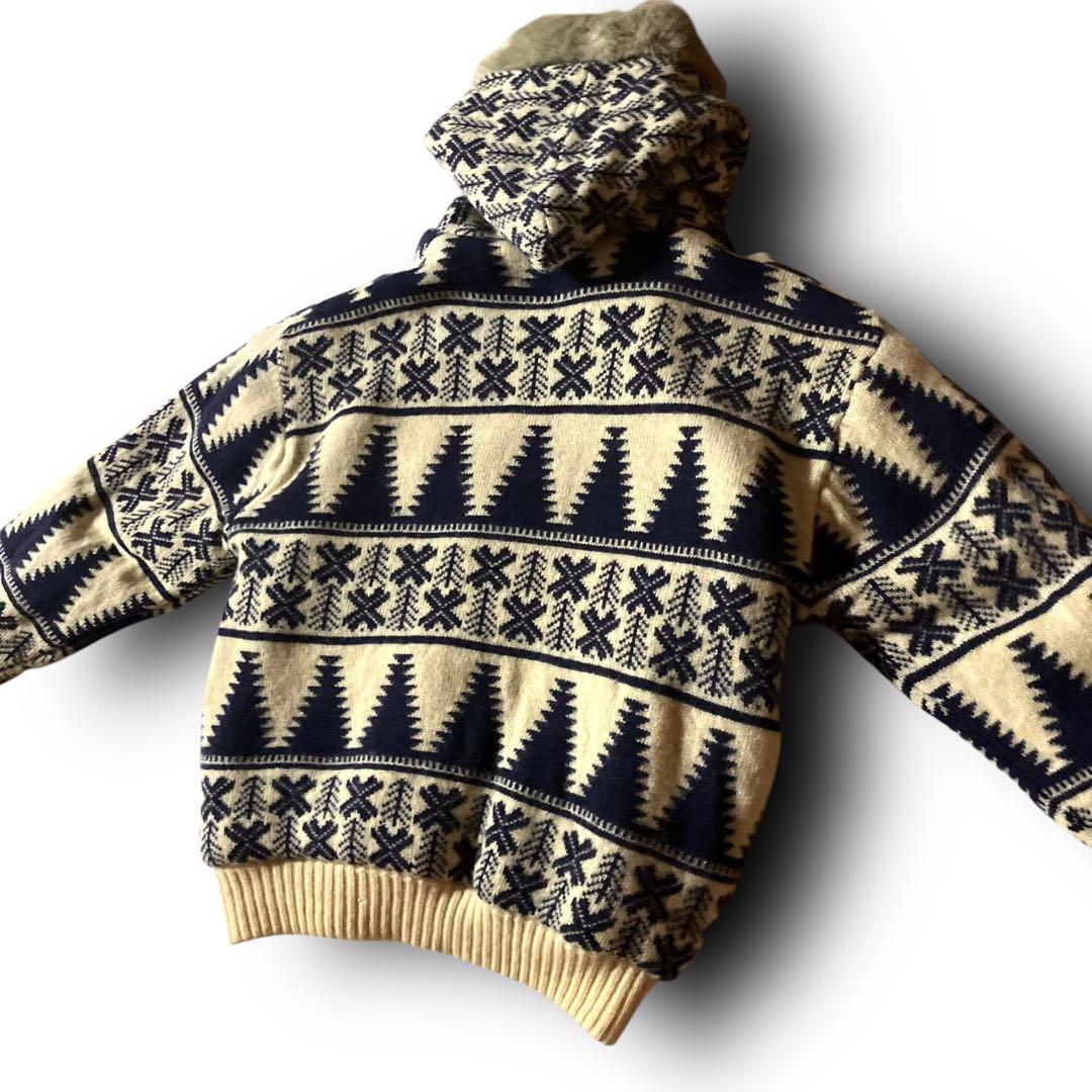 BLAIZE様☆ノルディック柄カウチンニットセーター総柄ファーフーディジップアッ