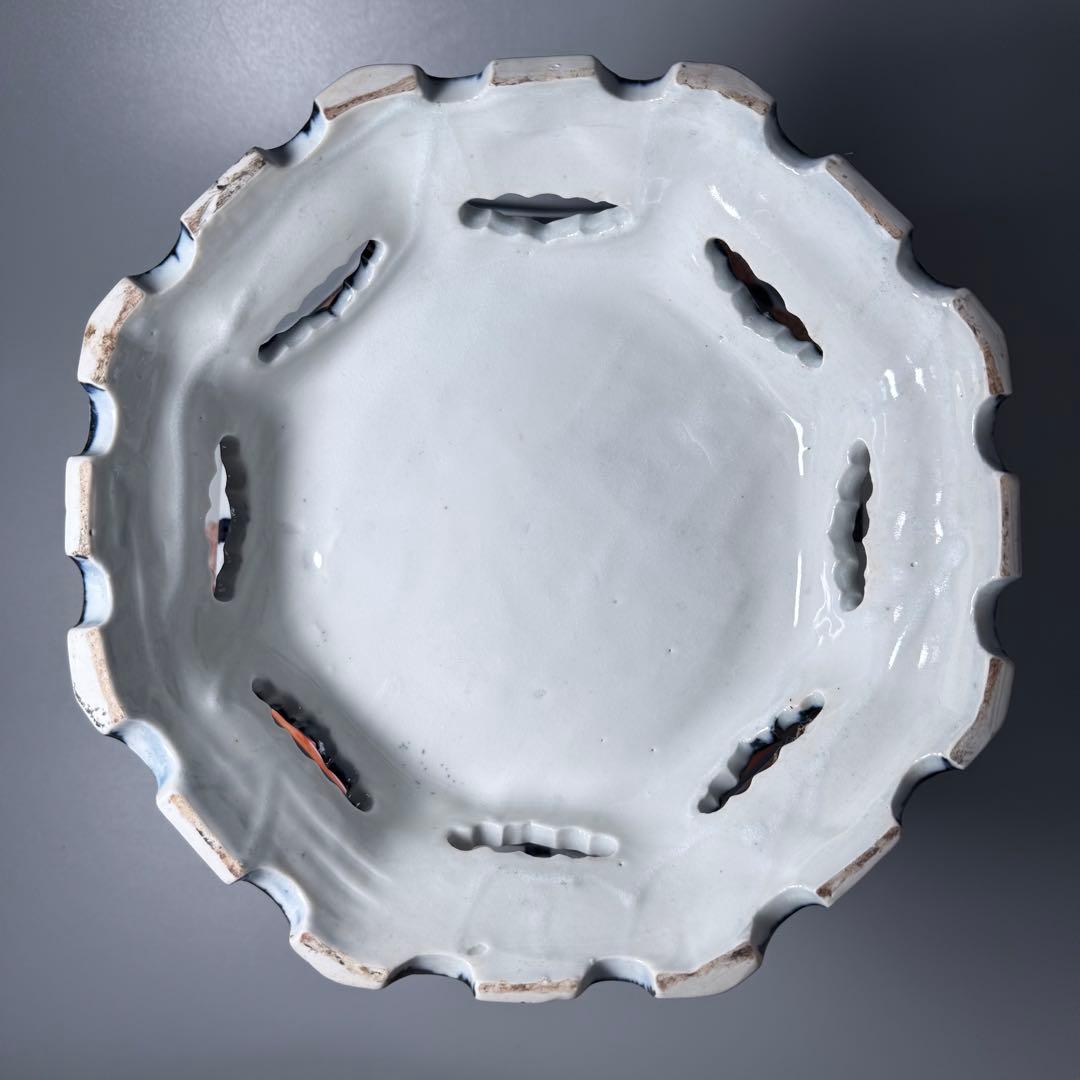 幕末〜明治期　染錦美人図大鉢　盆栽　植木鉢　高さ26cm　直径37.5cm