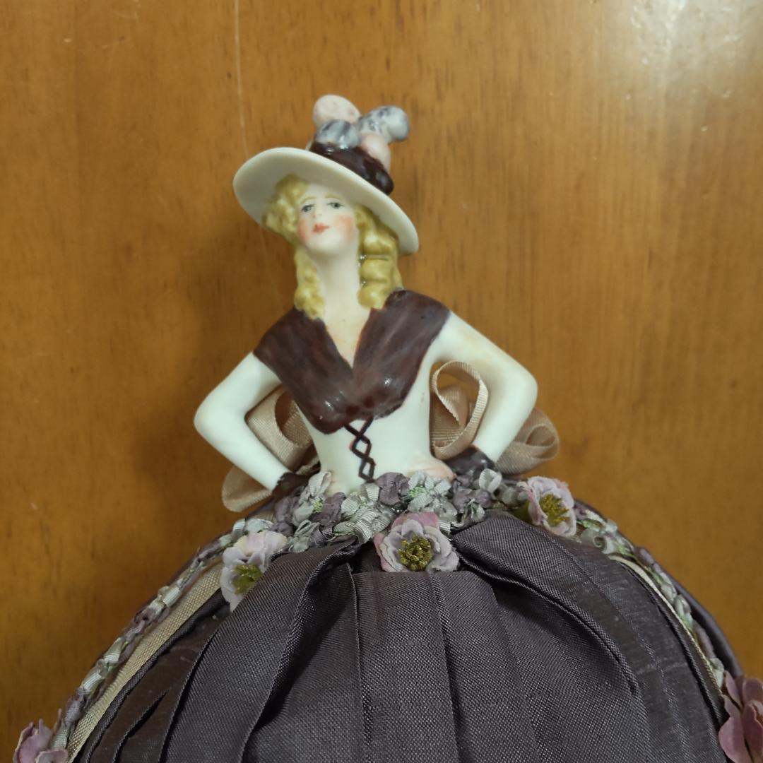 ハーフドール　ピンクッション　バイオレット　アンティーク風