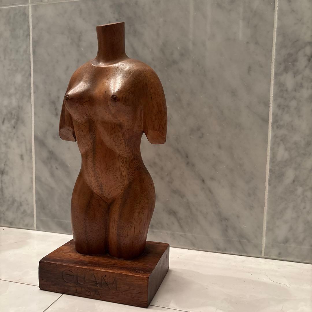 アメリカビンテージ　ミッドセンチュリー生命感のある造形美　裸婦像の木彫り彫刻