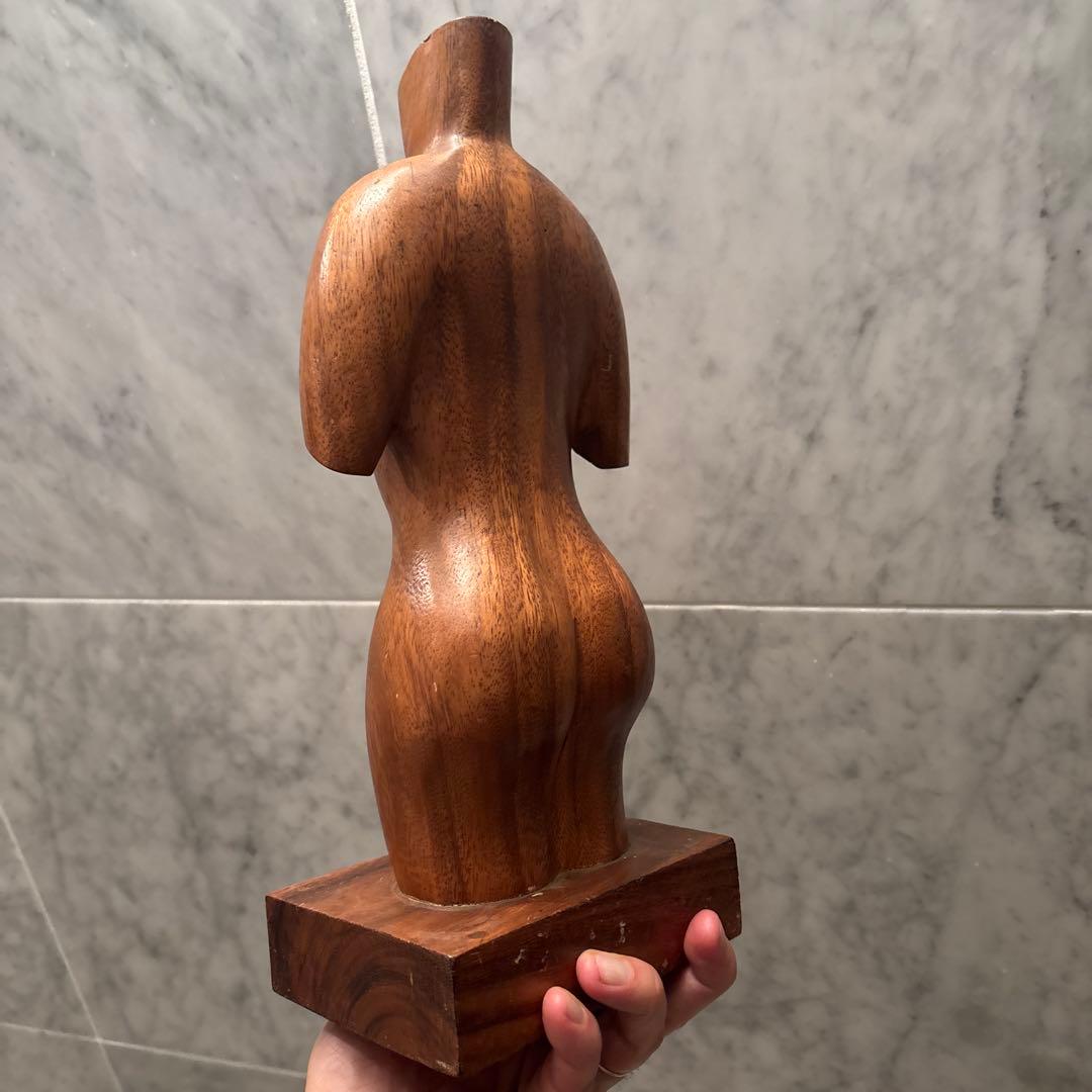 アメリカビンテージ　ミッドセンチュリー生命感のある造形美　裸婦像の木彫り彫刻