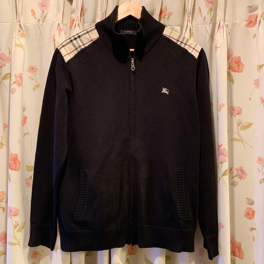 バーバリーブラックレーベル　ニットジップアップ　メガチェック　 Lサイズ