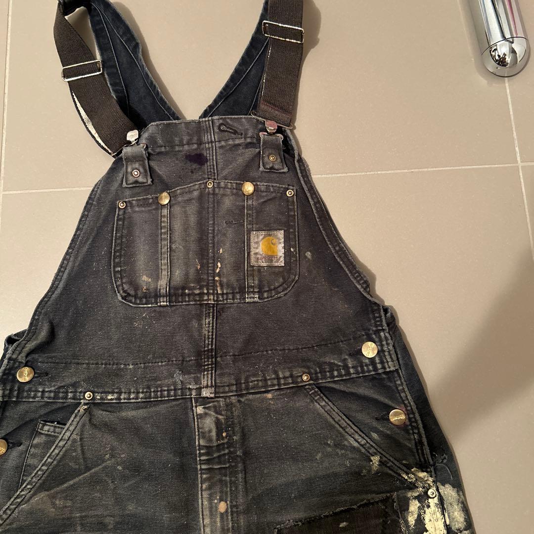 90sCarhartt ダブルニーオーバーオールblack 襤褸