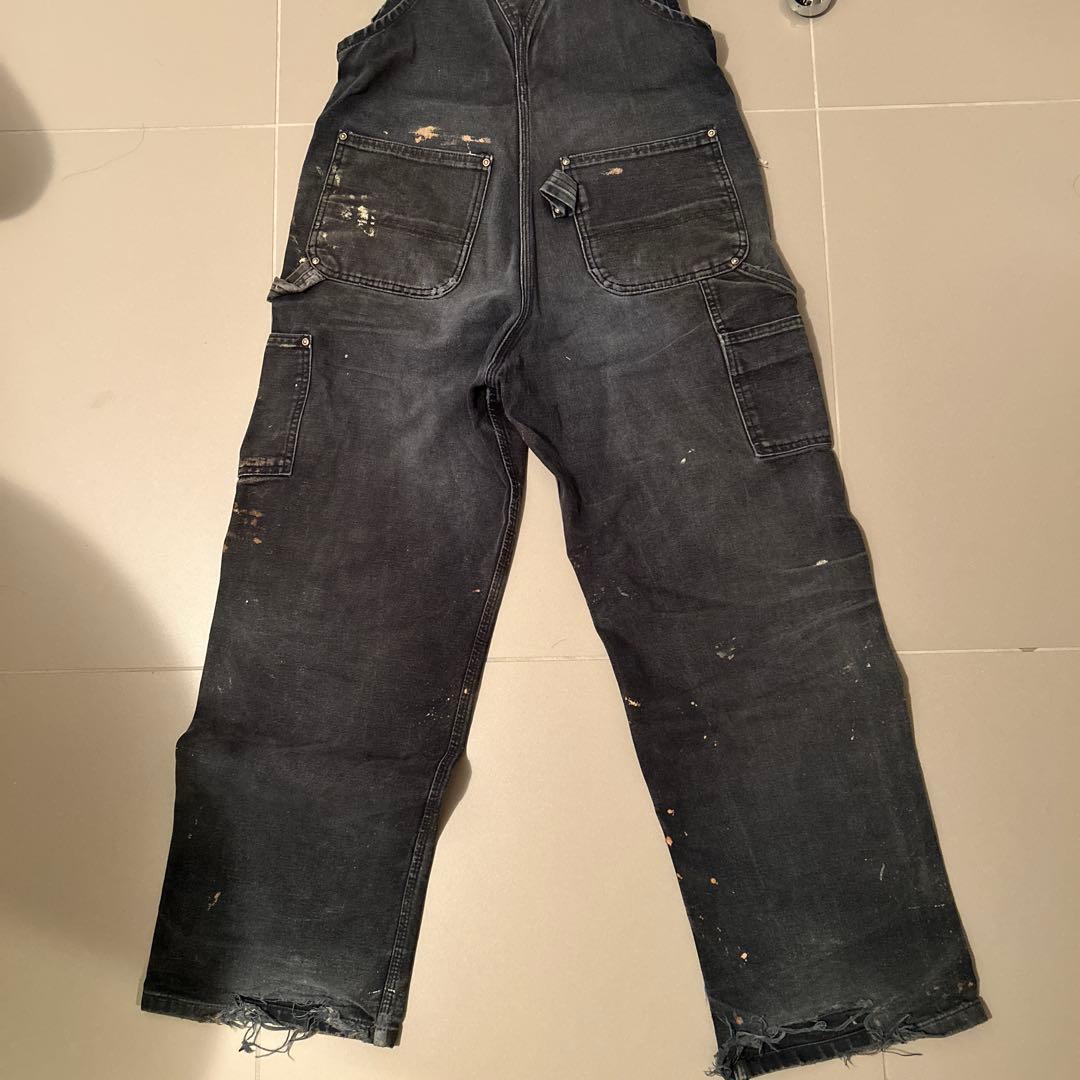 90sCarhartt ダブルニーオーバーオールblack 襤褸