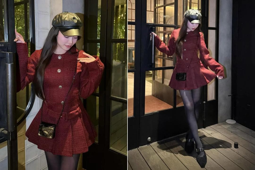 ダーリッチ darich ボックスプリーツツイードミニワンピース WHT F