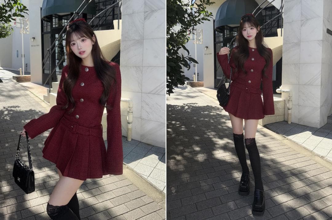 ダーリッチ darich ボックスプリーツツイードミニワンピース WHT F