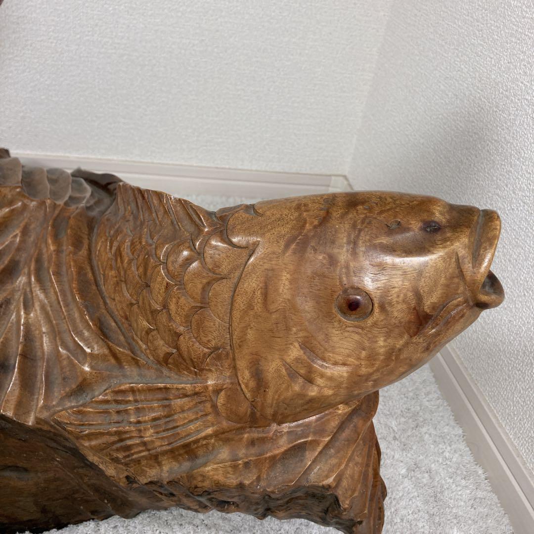 木彫り　鯉　carp fish レトロアンティーク　置物