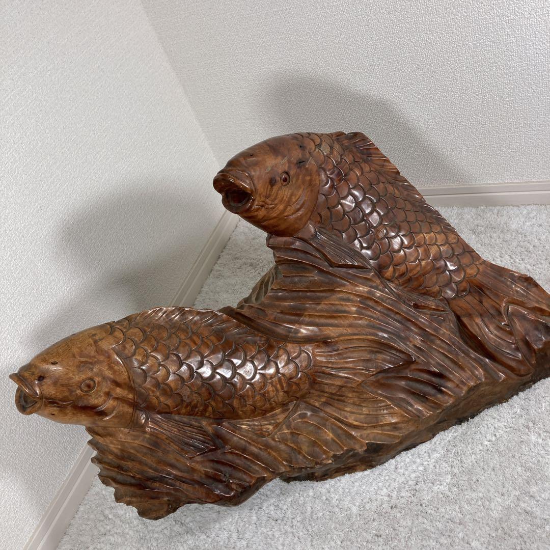 木彫り　鯉　carp fish レトロアンティーク　置物