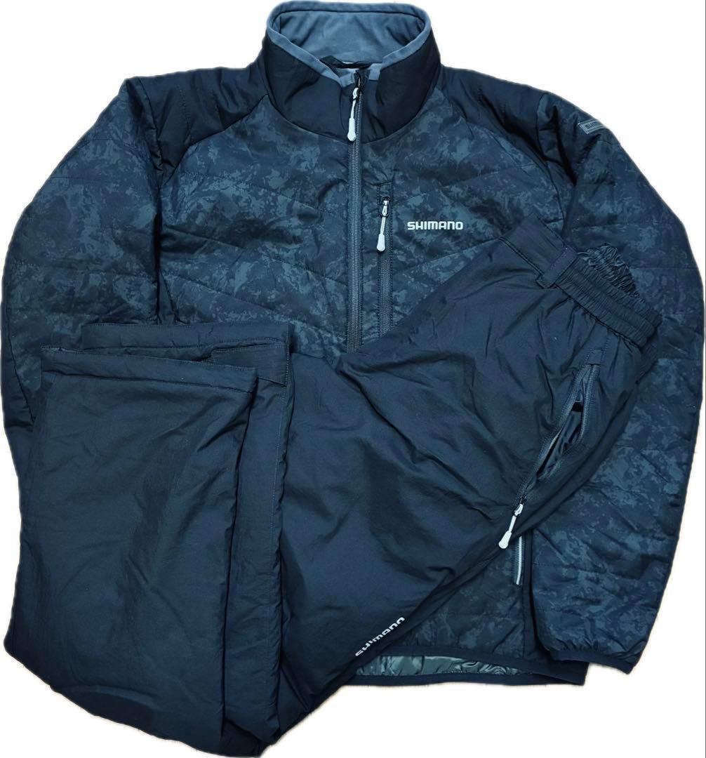 極美品！SHIMANO 中綿 撥水ナイロン 上下セット カモフラ ブラック XL