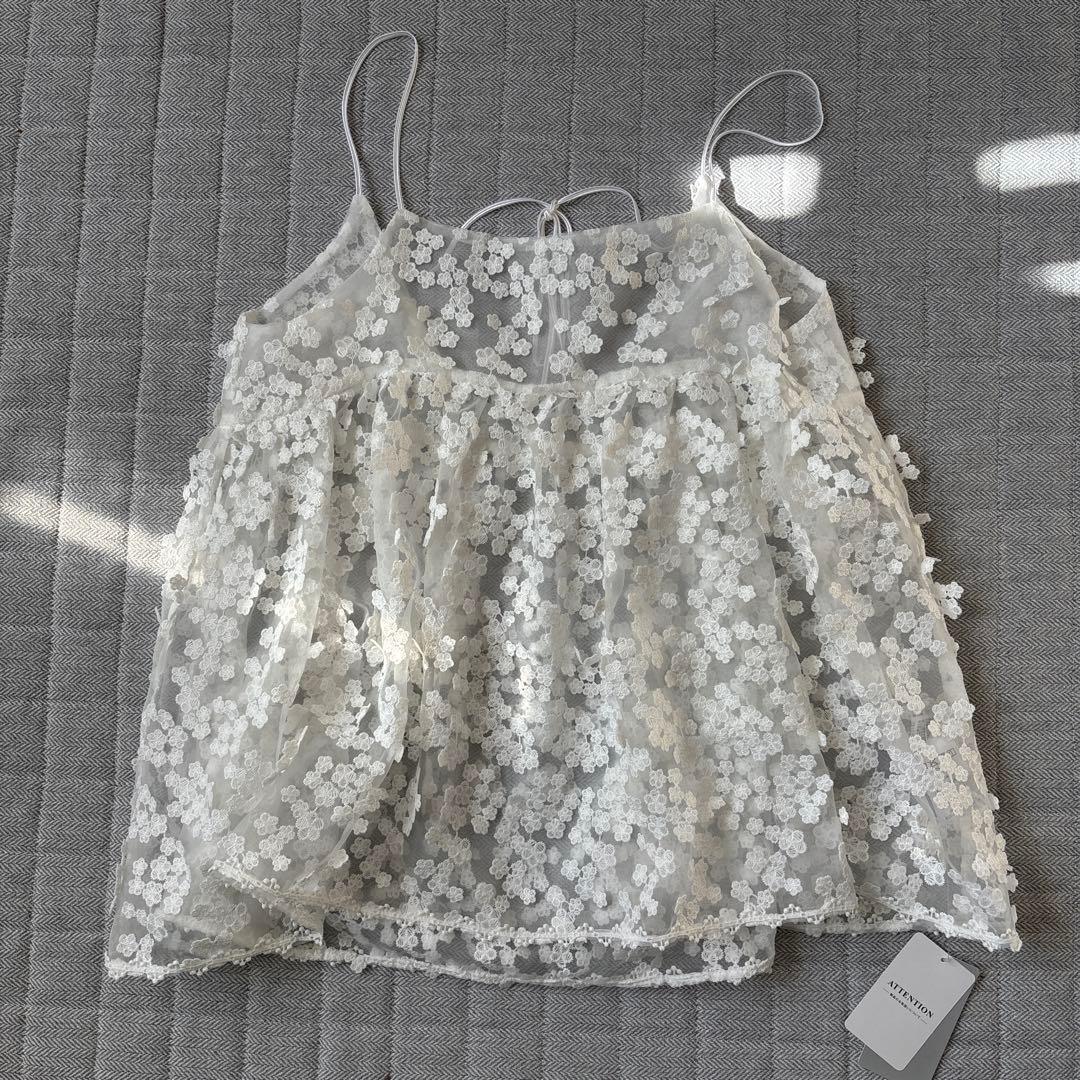 IENAフラワー刺繍キャミソール F 010 シロ
