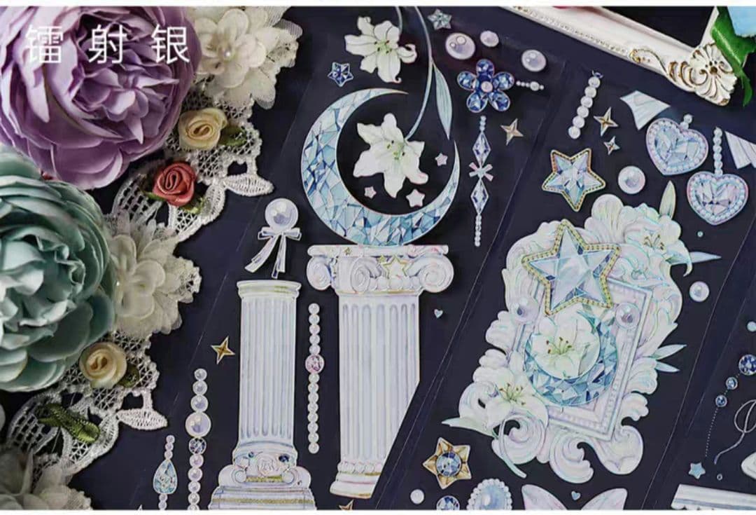 巻売 491★ 海外 マスキングテープ マステ PET 装飾 花 蝶 銀ホロ