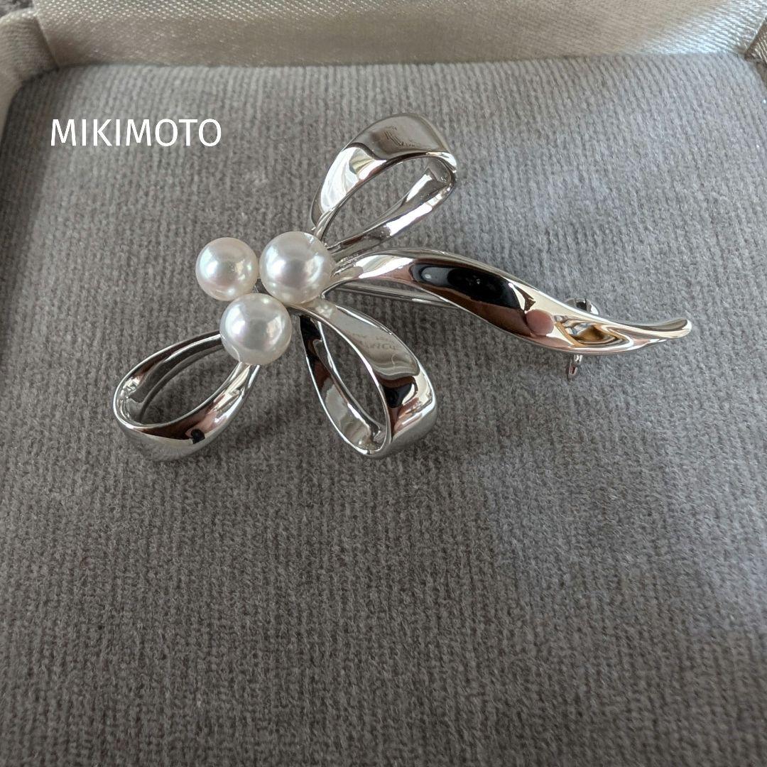 【美品】MIKIMOTO シルバー パール リボンブローチ