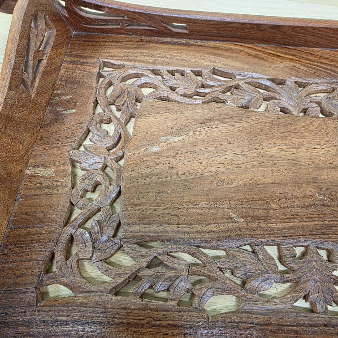 アンティークトレイ 木製彫刻トレイ 木製トレー 木製おしぼりトレイ おしゃれ