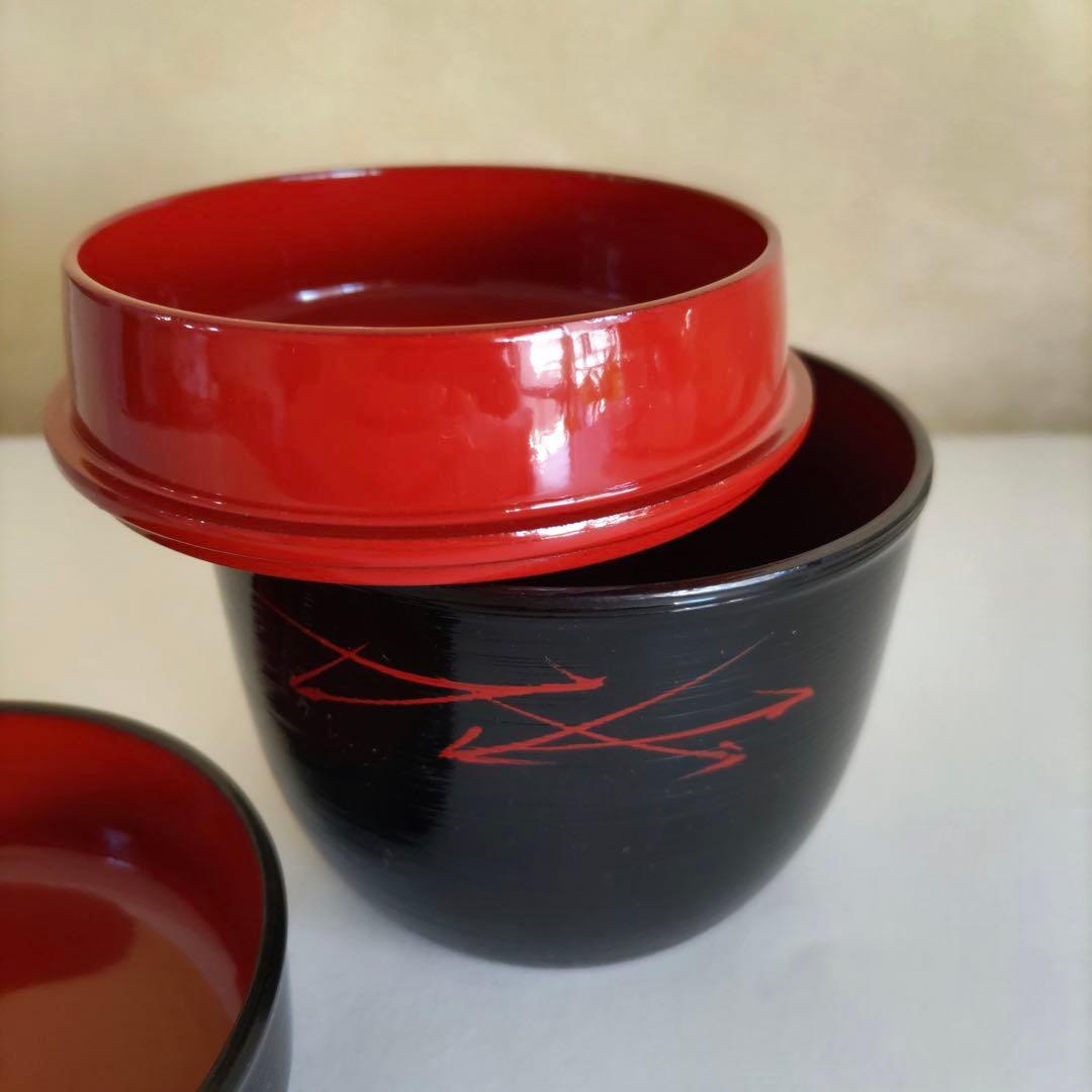 【未使用】おひつ　一人用　黒　刷毛目　松葉模様　漆器