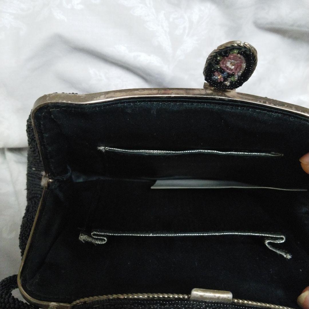 中古　レトロ　ビーズ　バック　インテリア　鏡有　ビーズ解れ有　クラッチ　タイプ