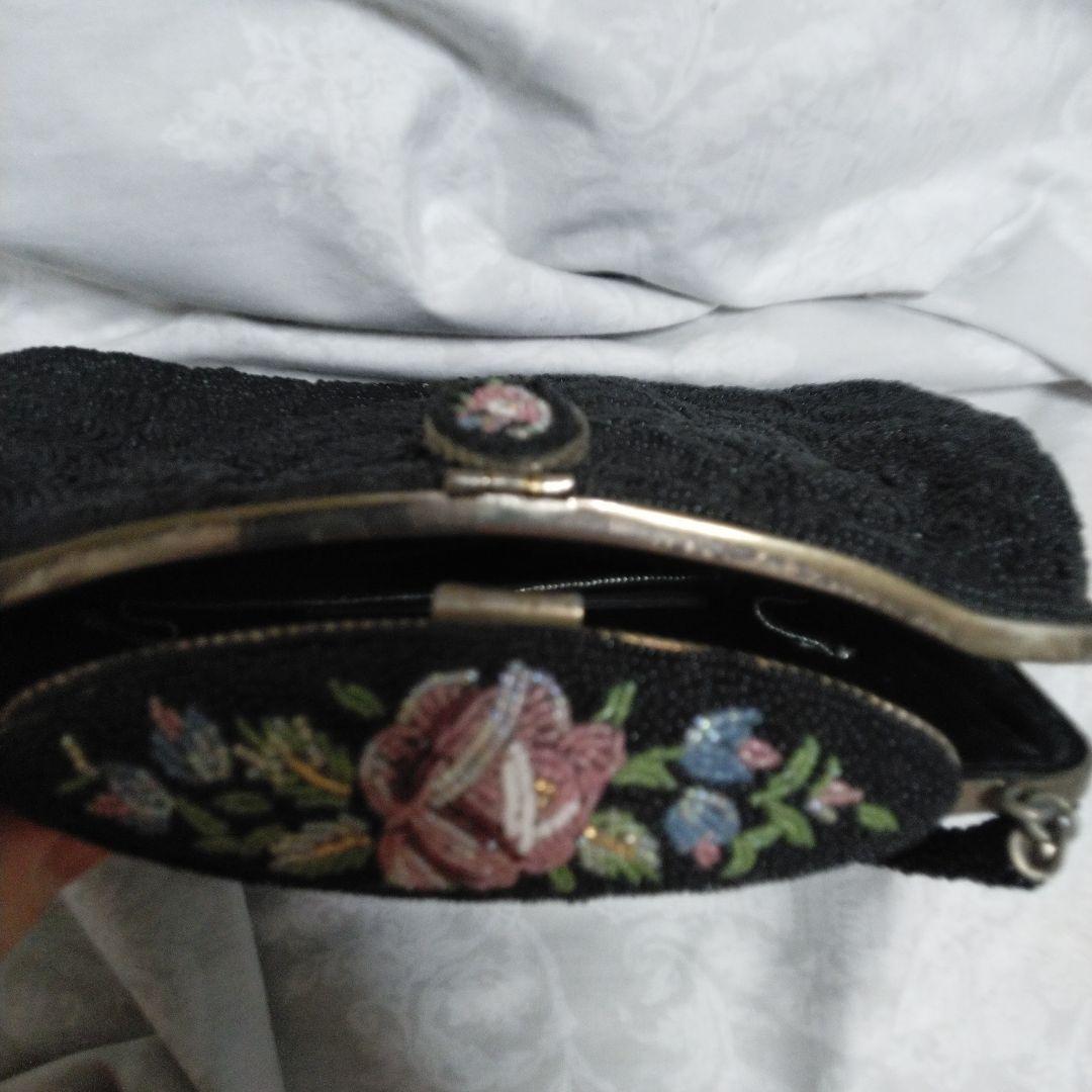 中古　レトロ　ビーズ　バック　インテリア　鏡有　ビーズ解れ有　クラッチ　タイプ