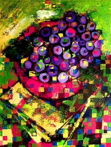 油絵 菅家令子 絵 絵画 インテリア uF6-063004 静物 果物 ぶどう