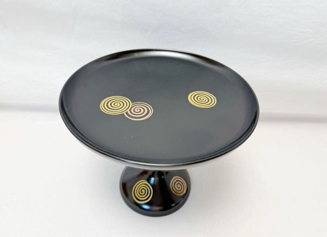 ほぼ未使用 茶道具 木製黒真塗 貴人高杯 渦蒔絵 淡々斎好写 干菓子器 茶器元箱