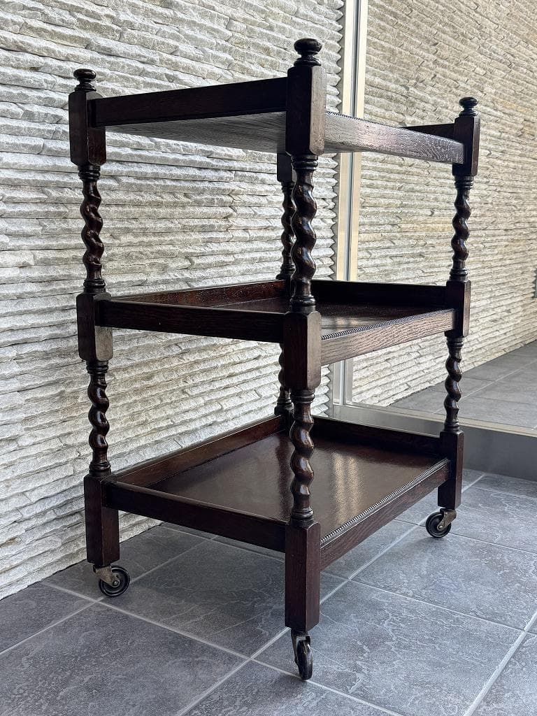 売約済み　英国　アンティーク トローリー メンテナンス済み　オーク材 ワゴン