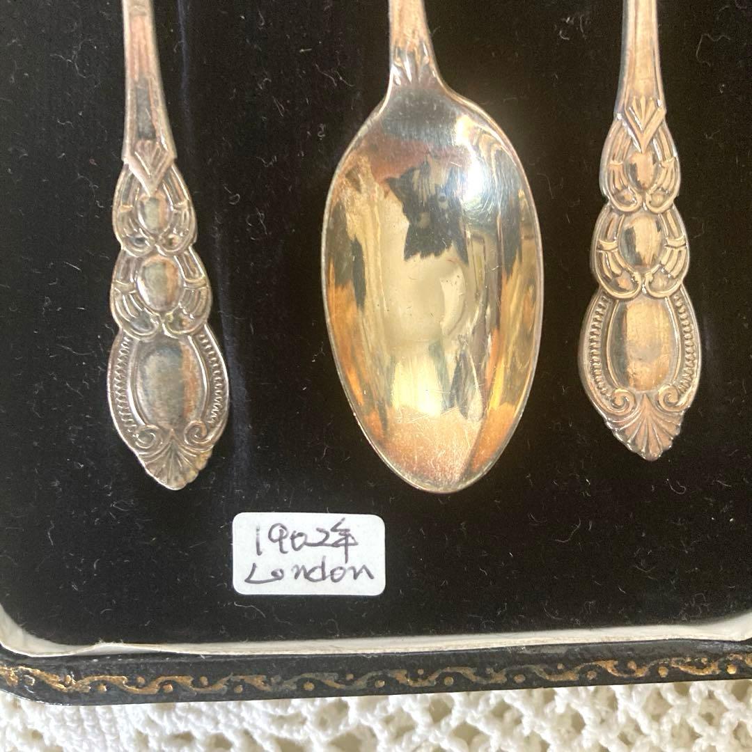 イギリス アンティーク 1902年製 純銀製スプーンセット 6本